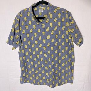The Simpsons Blue Yellow Bart Head All Over Print Short Sleeve Button Up Shirt L